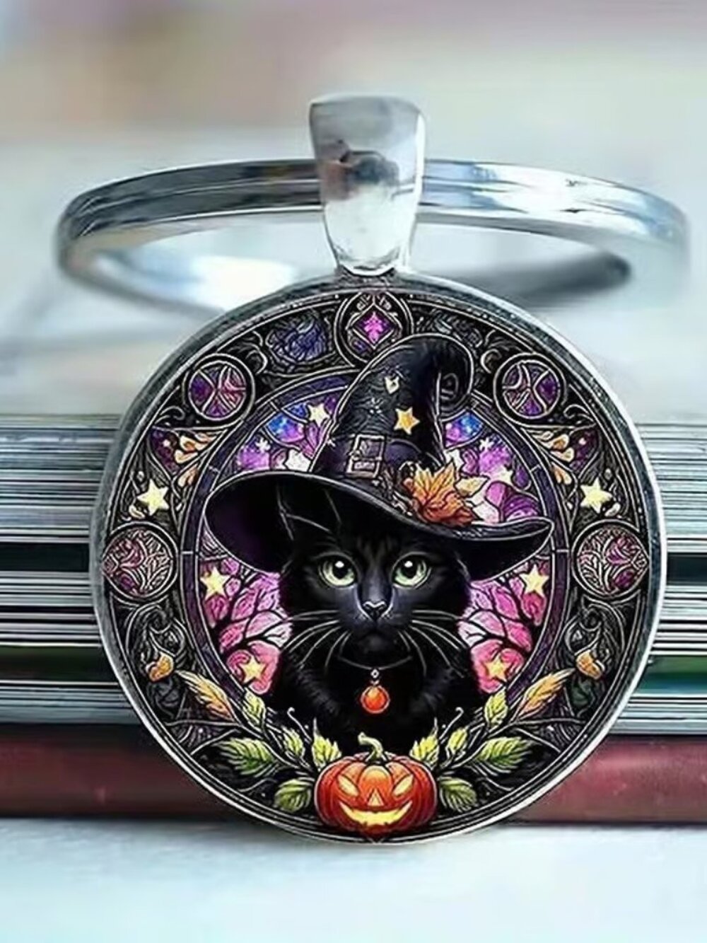 Stainless Steel HALLOWEEN Black Cat Keyring Keychain Accessory